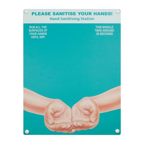 Hand sanitiser board no dispenser - Hands - Turquoise (300 x 400mm)