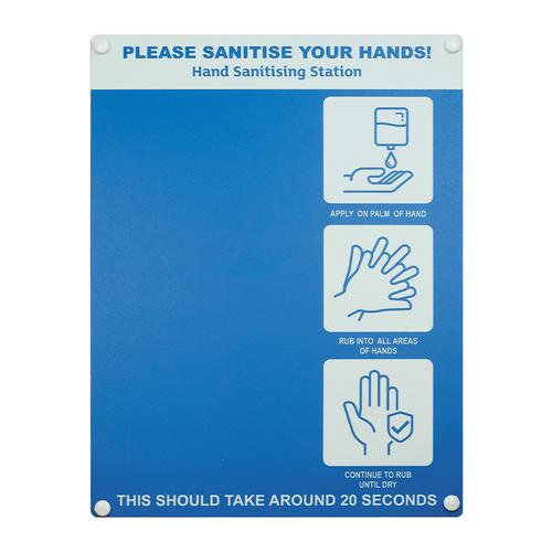 Hand sanitiser board no dispenser - 3 image design - Blue (300 x 400mm)
