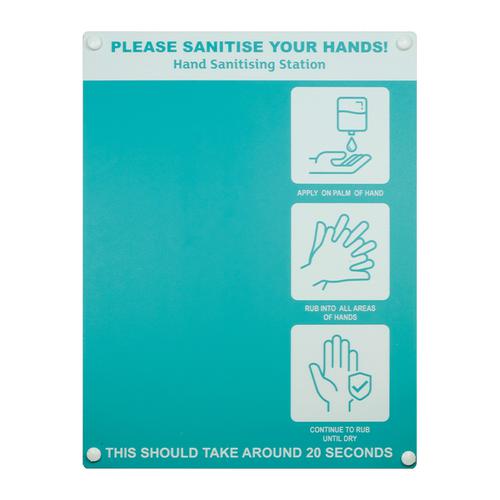 Hand sanitiser board no dispenser - 3 image design - Turquoise (300 x 400mm)