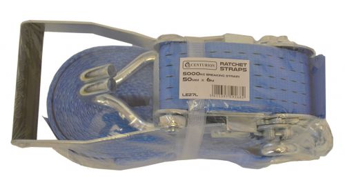 Commercial Duty Ratchet Strap. Allows securing of goods in transit. Strap width 50mm; length 6m. Tensile strength 5000kgs. Conforms to EN12195-2.