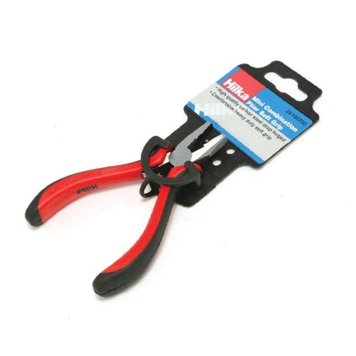 PL44P | These Mini Combination Pliers have serrated jaws for gripping, and additional wire cutting jaws to cut thin flex. Size: 115mm / 4”. High quality drop forged carbon steel. Comfortable heavy duty PVC grip handles.