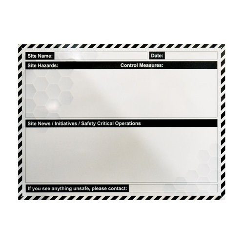 SB-BD50 | Designed for internal or external use in a sheltered position, this laminated hazard board provides a central point allowing details of unexpected hazards to be identified in a clear and conspicuous placeLaminated board so information can be written directly onto the board with a drywipe marker Manufactured on 3mm Aluminium Composite Panel, Pre-drilled and complete with steel stand off fixings Internal or External use in a sheltered position Board Size: W1200mm x H900mm