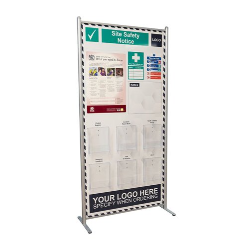 SBF-BD20 | Site Safety Notice Boar in Multipurpose Frame. Frame included. Size: 1000 x 2000mm (Wx H). Accessories not included. Search: MPF002 - 4pk Lockable castors. MPF006 - Pump / Wipe Dispenser. 14090 - A5 Acrylic Brochure Holder. 14903 - DL Acrylic Brochure Holder. MPF003 - 90° Pivot Foot Assembly. MPF005 - Flat connectors. MPF004 - Wall Clips. MPF010 - 3mm Clear Perspex Panel. MPF011 - 3mm Foamed PVC Panel.