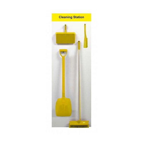 Shadow Board Cleaning Station With Lean Stand, Stocked With Hooks, Style A Yellow, (610mm x 2000mm)