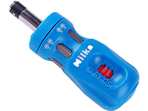 SD02L | This 12 in 1 Stubby Ratchet Screwdriver is ergonomically made for comfort with a soft grip, and its compact size makes hard-to-reach screw driving and precision tasks easy. Double ended bits slot into the handle. Locking action with 1/4” bit holder. Reversible action. Supplied in counter display box.
