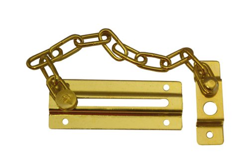 SP08P | A door chain provides additional security, allowing residents to partially open a door and speak to visitors before opening door fully. - Secures your door but gives room for viewing. - Brass - 85mm