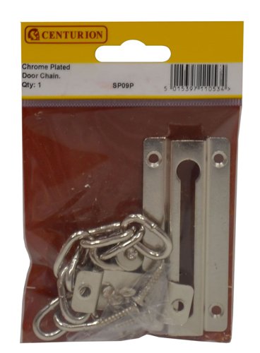 SP09P | A door chain provides additional security, allowing residents to partially open a door and speak to visitors before opening door fully. - Secures your door but gives room for viewing. - Lockable for added security - Chromed - 85mm