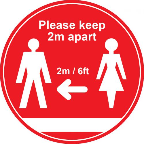 Red Social Distancing Floor Graphic - Please Keep 2m/6ft Apart (400mm dia.)