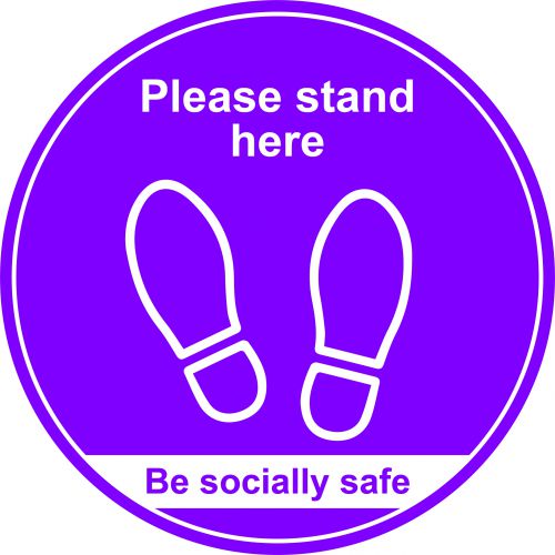 Purple Social Distancing Floor Graphic - Please Stand Here (400mm dia.)