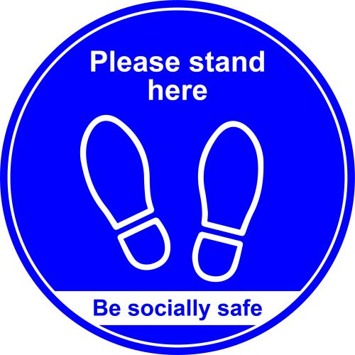 Blue Social Distancing Floor Graphic - Please Stand Here (400mm dia.)
