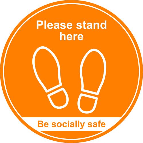 Amber Social Distancing Floor Graphic - Please Stand Here (400mm dia.)