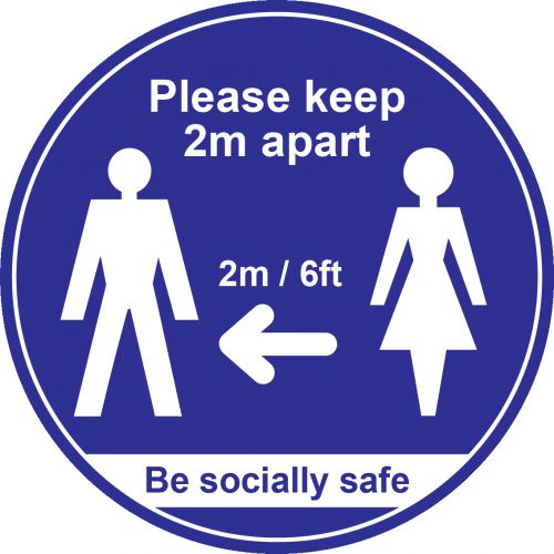 Blue Social Distancing Floor Graphic - Please Keep 2m/6ft Apart (400mm dia.)