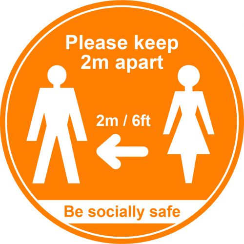 Amber Social Distancing Floor Graphic - Please Keep 2m/6ft Apart (400mm dia.)