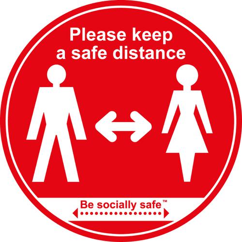 Please Keep Safe Distance Apart; Self Adhesive Floor Graphic; Red (400mm) 