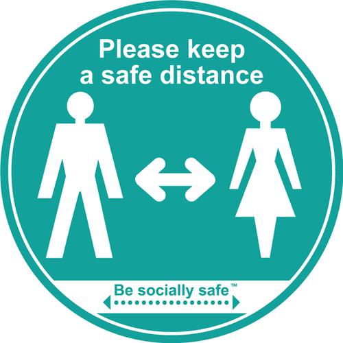 Please Keep Safe Distance Apart; Self Adhesive Floor Graphic; Turquoise (400mm) 