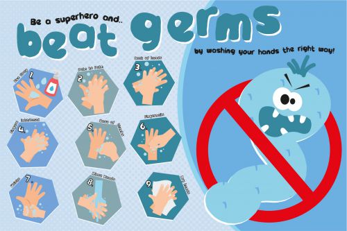 Hand Hygiene Rigid PVC Sign - Be A Superhero and Beat The Germs (600mm x 400mm)