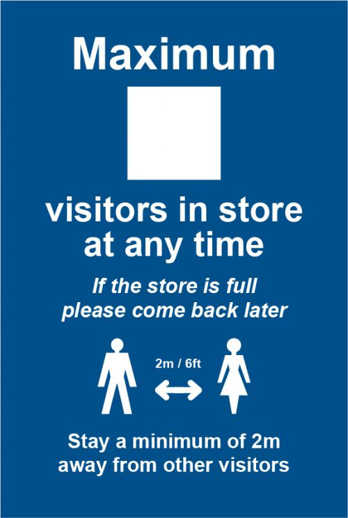 Social Distancing Rigid PVC Sign - Maximum Visitors In Store (200mm x 300mm)