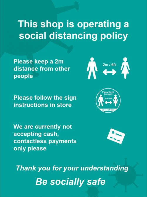 Social Distancing Window Cling Vinyl - This Shop Is Operating A Social Distancing Policy A (300mm x 400mm)