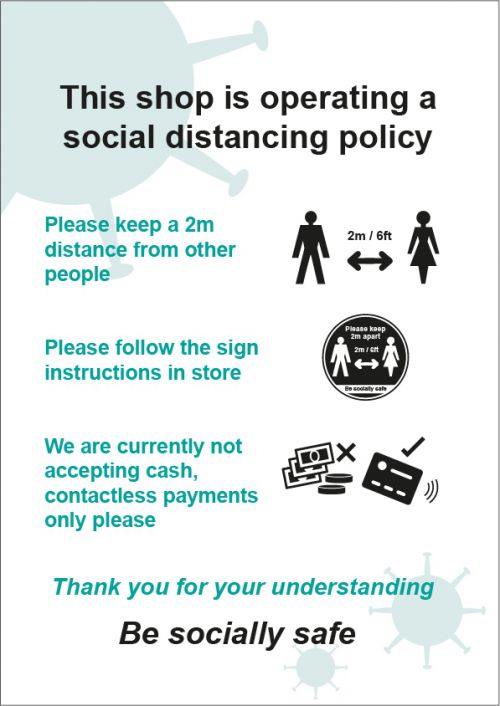 Social Distancing Rigid PVC Sign - This Shop Is Operating A Social Distancing Policy D (210mm x 297mm)