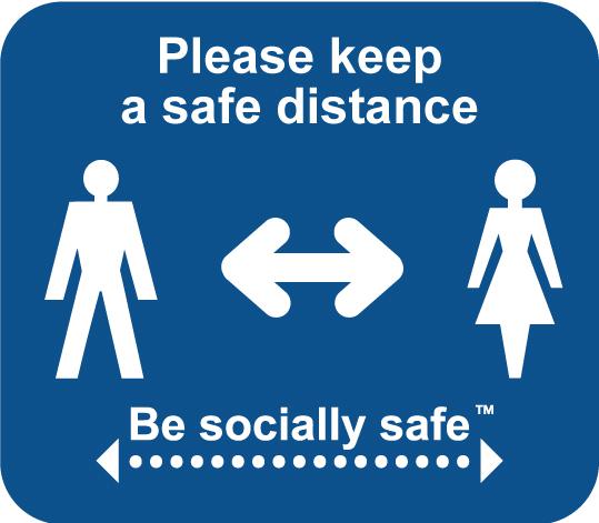 Please Keep A Safe Distance Label; Self Adhesive Vinyl Laminated; Turquoise (190mm dia) 25pk 