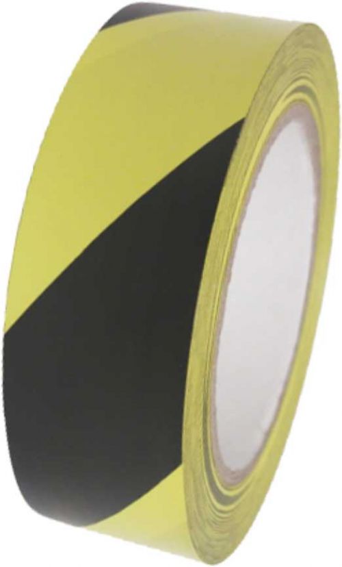 Adhesive PVC tape ideal for highlighting hazards and internal marking procedures. Black and yellow stripes. Size 50mm x 33m.