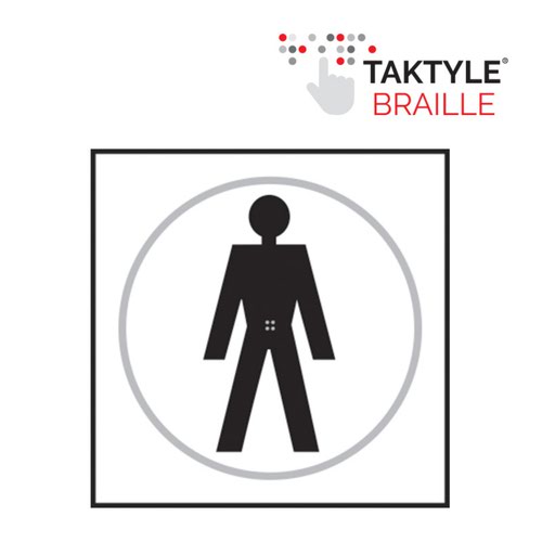 TK2000BKWH | 'Gentlemen Graphic' Taktyle sign is 150mm x 150mm. This sign is made from a self adhesive reverse printed and moulded taktyle sheet. All our signs conform to the BS EN ISO 7010 regulation, ensuring that all graphical safety symbols are consistent and compliant.