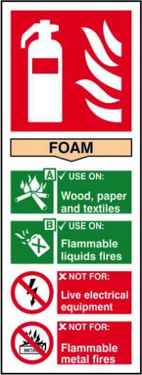 'Fire Extinguisher: Foam' Sign, Self-Adhesive Vinyl (82mm x 202mm)