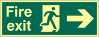 'Fire Exit (Man Arrow Right)' Sign, 1.3mm Rigid Self Adhesive Photoluminescent (400mm x 150mm)