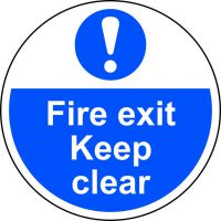 'Fire Exit Keep Clear' Floor Graphic, Anti-slip Laminated Floor Sign (400mm dia.)