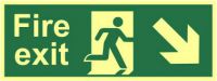 'Fire Exit (Man Arrow Down Right)' Sign, 1.3mm Rigid Self Adhesive Photoluminescent (400mm x 150mm)