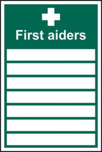 First Aiders____ sign (200mm x 300mm).  Easy to use and fix; just peel; stick and apply to a clean; dust free; dry and flat surface.