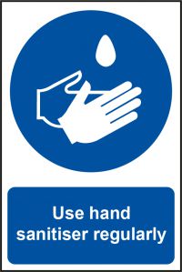Use Hand Sanitiser Regularly Sign (200 x 300mm). Manufactured from strong rigid PVC and is non-adhesive; 0.8mm thick.
