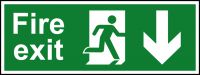 Fire exit running man arrow down - 1.2mm Recyclable PP (400 x 150mm)