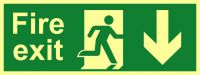 'Fire Exit (Man Arrow Down)' Sign, Flexible Photoluminescent Vinyl (400mm x 150mm)