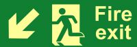 'Fire Exit (Man Arrow Down/Left)' Sign, Flexible Photoluminescent Vinyl (400mm x 150mm)