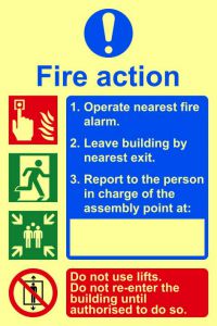 'Fire Action Procedure' Sign, Flexible Photoluminescent Vinyl (200mm x 300mm) 2