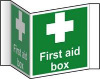 First Aid Box Projection Sign (200mm face). Manufactured from strong rigid PVC and is non-adhesive; 0.8mm thick.