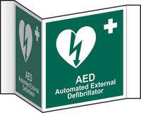 Automatic External Defibrillator Projection Sign (200mm face). Manufactured from strong rigid PVC and is non-adhesive; 0.8mm thick.