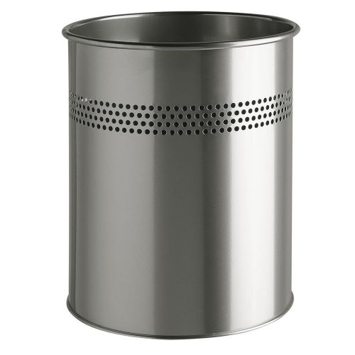 Durable Bin Round Metal Perforated 15 Litre Capacity 30mm Rim Metallic Silver Ref 3300/23