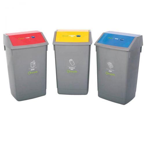 Recycle Bin Kit 3x 60 Litre Bins with Colour Coded Lids Flip Top Ref 505576 [Pack 3]