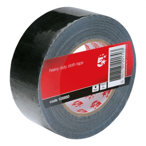 5 Star Office Cloth Tape Heavy-duty Waterproof Tearable Multisurface Roll 50mm x 50m Black