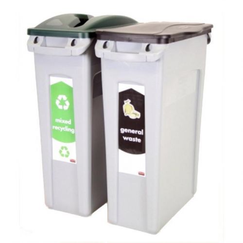 Rubbermaid Slim Jim Bin Starter Pack Includes x2 Recycling Bins 87 Litres Each Green/Black Ref 1876489
