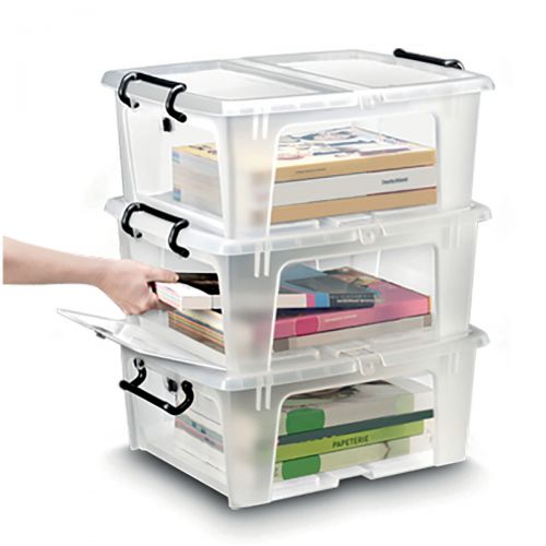 Strata Smart Box Clip-On Folding Lid Opens Front or Side 20 Litre Clear Ref HW695