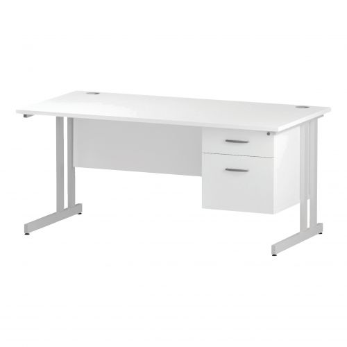 Trexus Rectangular Desk White Cantilever Leg 1600x800mm Fixed