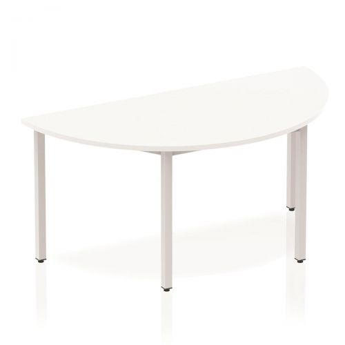 Trexus Semi-circular Box Frame Silver Leg Table 1600x800mm White Ref BF00125