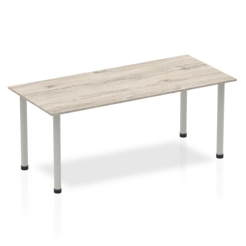 Sonix Square Silver Post Leg Table 1800x800mm Grey Oak Ref
