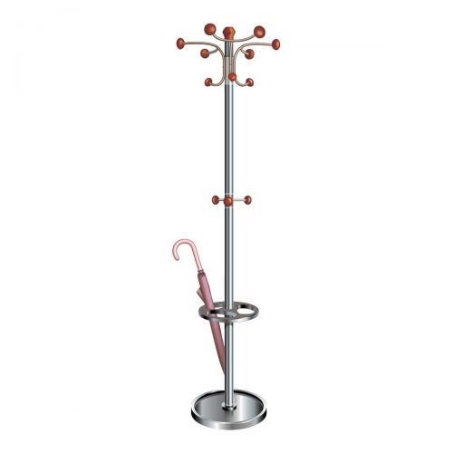 5 Star Facilities Coat Stand with Umbrella Holder 6 Pegs 6 Hooks Base of 365mm Height of 1810mm Grey/Wood