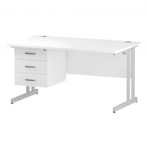 Trexus Rectangular Desk White Cantilever Leg 1400x800mm Fixed