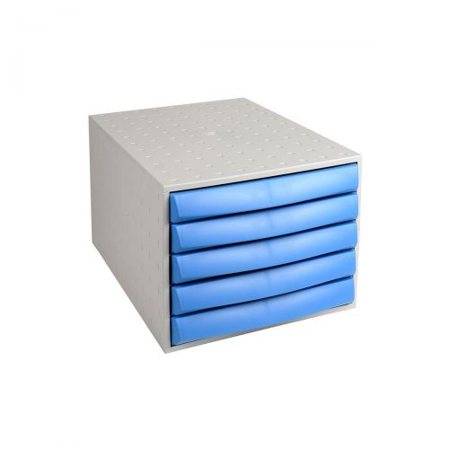 Exacompta Drawer Set Plastic 5 Closed Drawers A4 Plus Grey Ice Blue