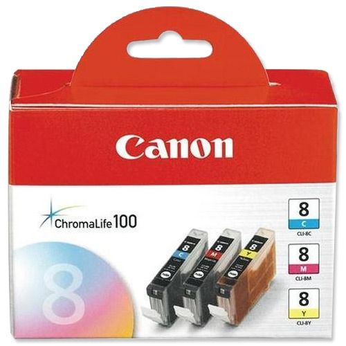 Canon CLI-8 IJ Cart Page Life790pp Cyan/Page Life 565pp Mag/Page Life 280ppYellow 13ml Ref CLI-8[Pack 3]